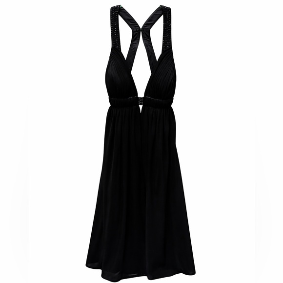 NWT AIDAN MATTOX Black Velvet Sequin Racerback Backless Cocktail Dress Cutout 6 - Picture 4 of 16